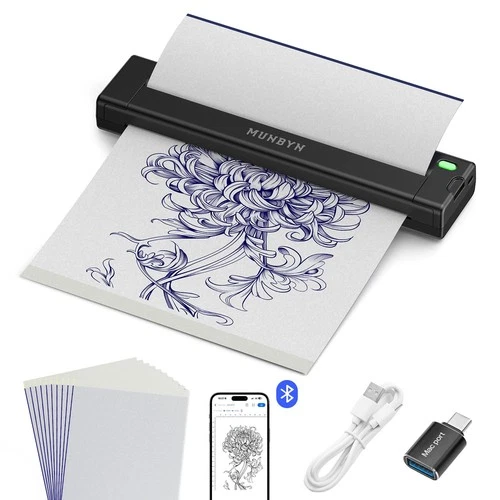 MUNBYN ITP05S Tattoo Stencil Printer Bluetooth Thermal 20 Transfer Sheets Black - product listing photo
