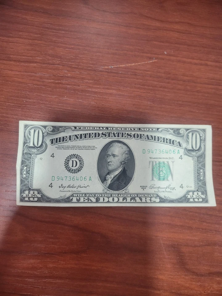 1950 Series A - Ten $10 Dollar Bill - Green Label - D94736406A - Image 2 of 4