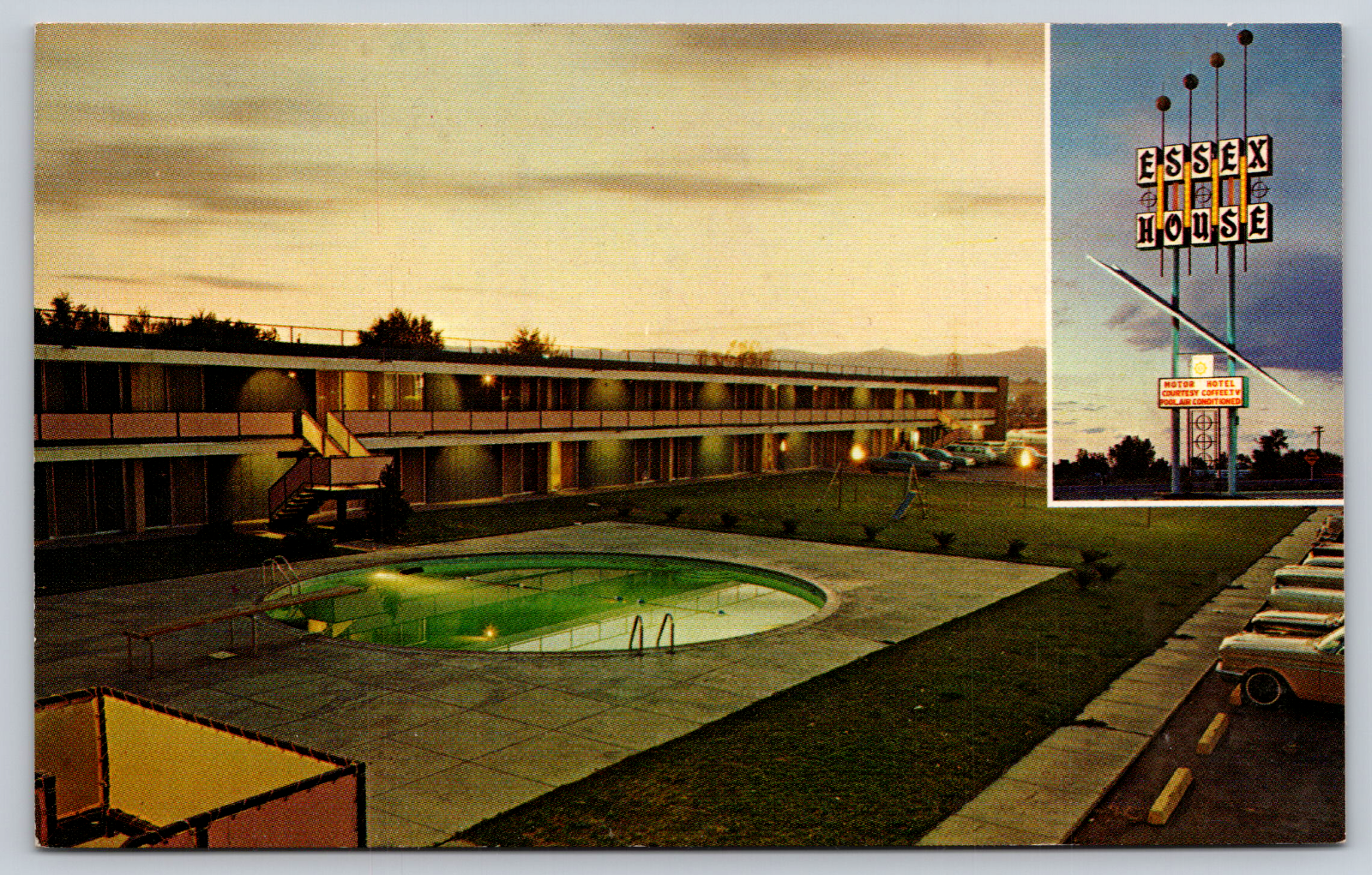Motor Inn Pool Postcard Essex House Motor Hotel Littleton Colorado | eBay