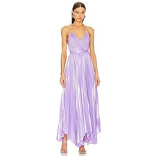 Alice + Olivia Maxi Dress Womens 6 Purple Excellent Metallic Pleated Gown