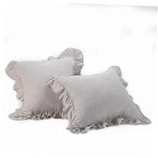  Stone Washed French Linen European Pillow Shams, Set of 2 Natural Ruffle