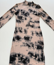 Fashion Nova Pink/Black Tie Dye Mock Neck Bodycon Knee Dress Stretch Size M