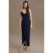 New Anthropologie BHLDN Lyra V-Neck Faux-Wrap Stretch Crepe Dress $198 Sz 10