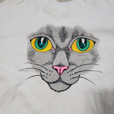 Vintage Cat T Shirt Mens Size XXL Single Stitch White Gem Eyes | eBay