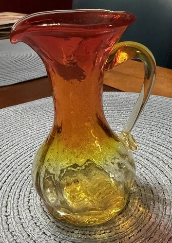 Vintage Blenko Amberina Blown Art Glass Small Pitcher MCM
