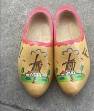 Wooden Dutch Clogs Holland Shoes Hand Carved Hand Painted Vintage Style
