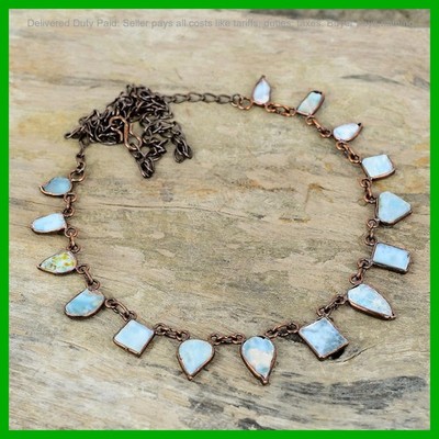 Copper Throat Chakra Larimar Rough Stone Boho Electroformed Chain Bezel Necklace