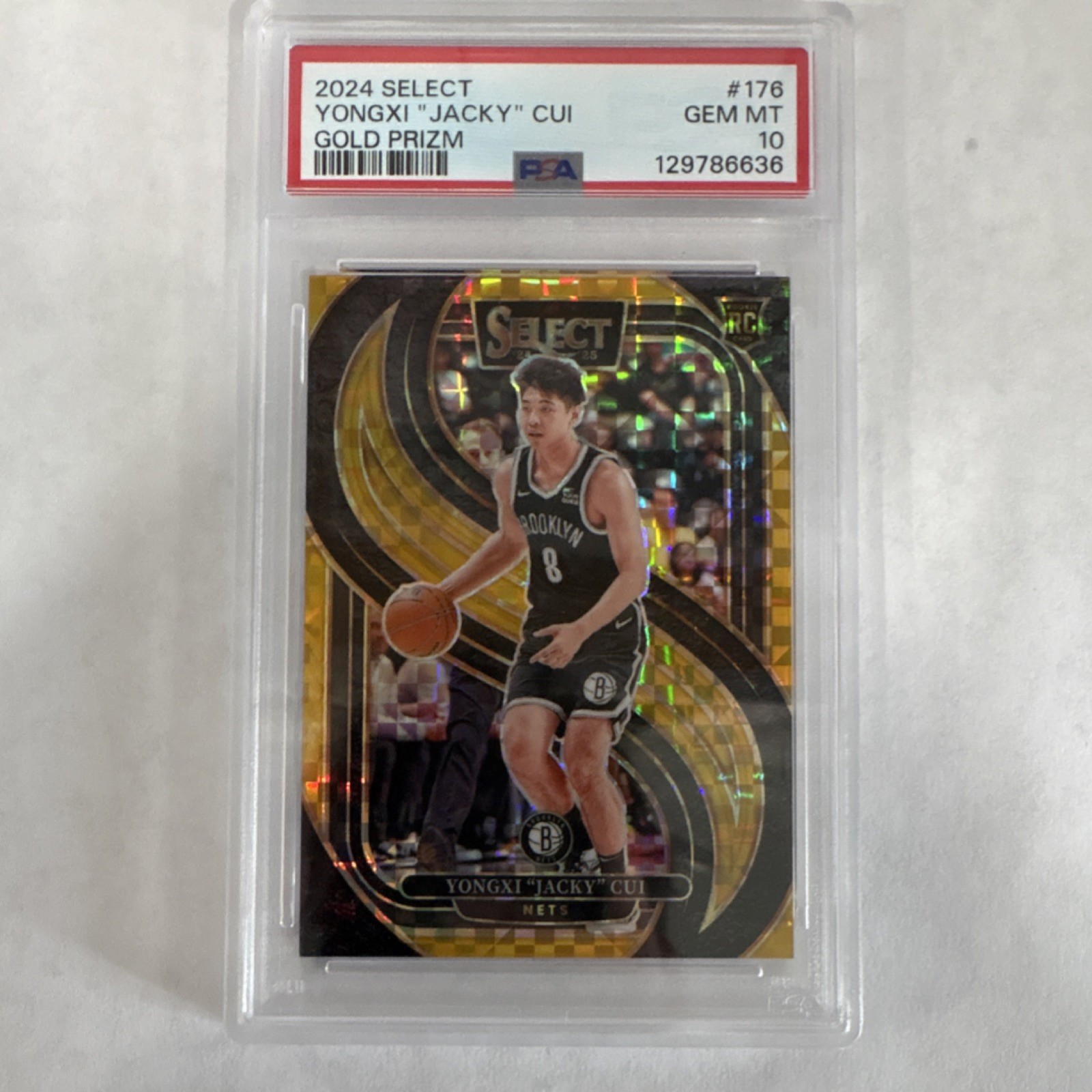 2024-25 Select Yongxi “Jacky” Cui Gold Prizm /10 PSA 10 GEM MINT Rookie #176Nets