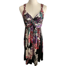 Elie Tahari Womens XS Black Pink Purple Dress Floral Print Silk Spaghetti Straps