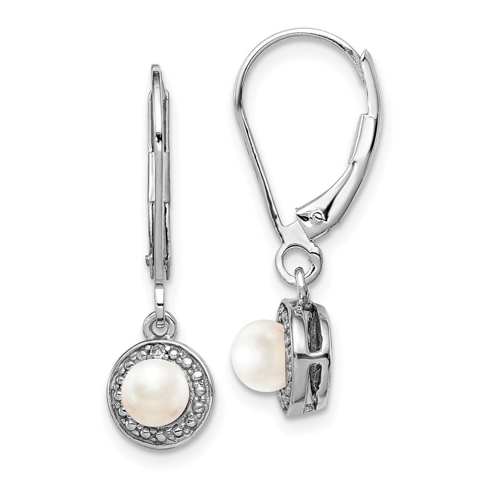 Sterling Silver Diamond & Freshwater Cultured Pearl Drop & Dangle Earrings