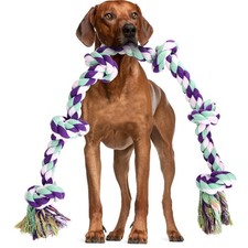 42" Cotton Dog Rope Toy 6 Knots Tug of War Teeth Cleaning Medium Large Breeds