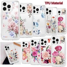 Clear Gel Phone Case Flower Pattern Cover For iPhone 16 Plus 13 17 14 15 Pro Max