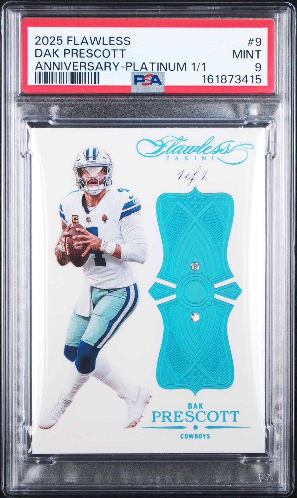2025 PANINI FLAWLESS ANNIVERSARY PLATINUM 1/1 #9 DAK PRESCOTT 1/1 PSA 9
