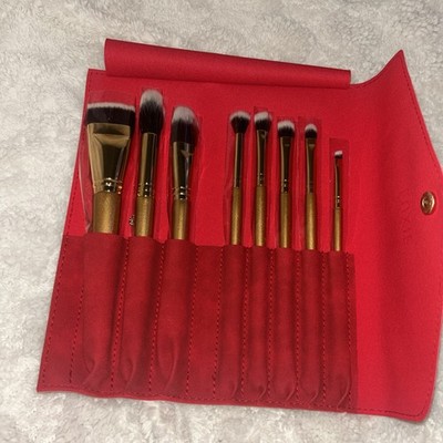 Luxie Glitter and Gold Brush Set with Red Case Pouch 8 Brushes NEW for Face Eyes