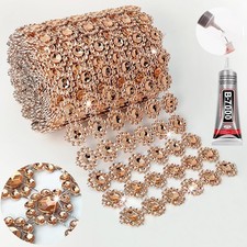 Yhsheen Rhinestone Ribbon, 4In X 3Yards 6Rows Mesh Fabric, B-3Y, Champagne