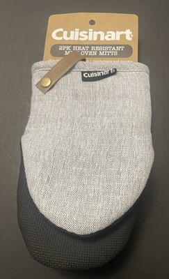 Cuisinart Mini Oven Mitts /Grey Chambray Heat-resistant /Silicone Grip Set of 2