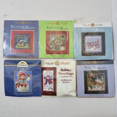 Lot of 6 Mill Hill BUTTONS & BEADS Winter XMas Series Counted Cross Stitch Kits