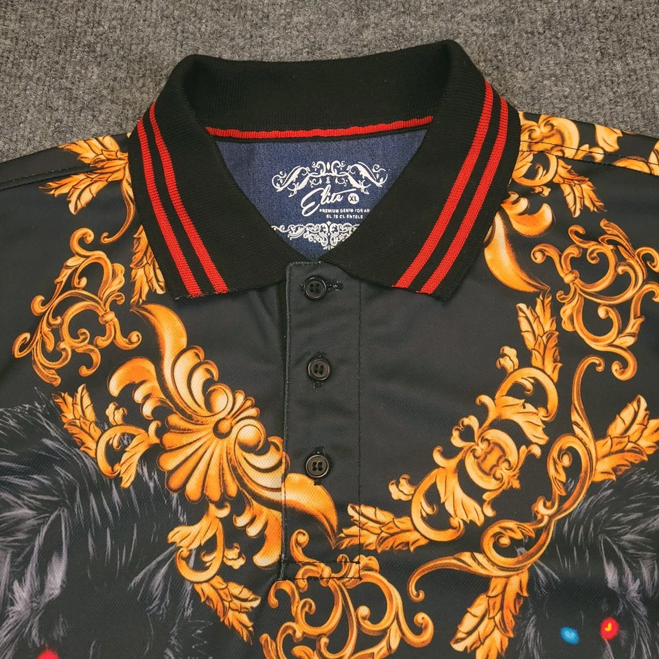 Polo Elite Para Hombre XL Negro Barroco Lobo Gráfico Rojo Azul Ojos Estilo Gótico Foto 4 de 4