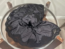 VINTAGE by ADONNA SLIP SKIRT BLACK SHINY NYLON LACE MADE IN USA SIZE LARGE