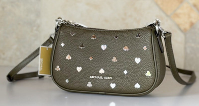 Michael Kors Carmela SM MINI Embellished Chain Crossbody Bag Olive