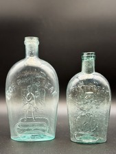 Lot of 2 Civil War Era For Pikes Peak Gold Rush Whiskey Flasks Pint & Half Pint