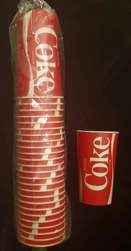 Vintage (New) Sweetheart Coca-Cola Wax Paper Cups 32 oz, Sleeve of 25.