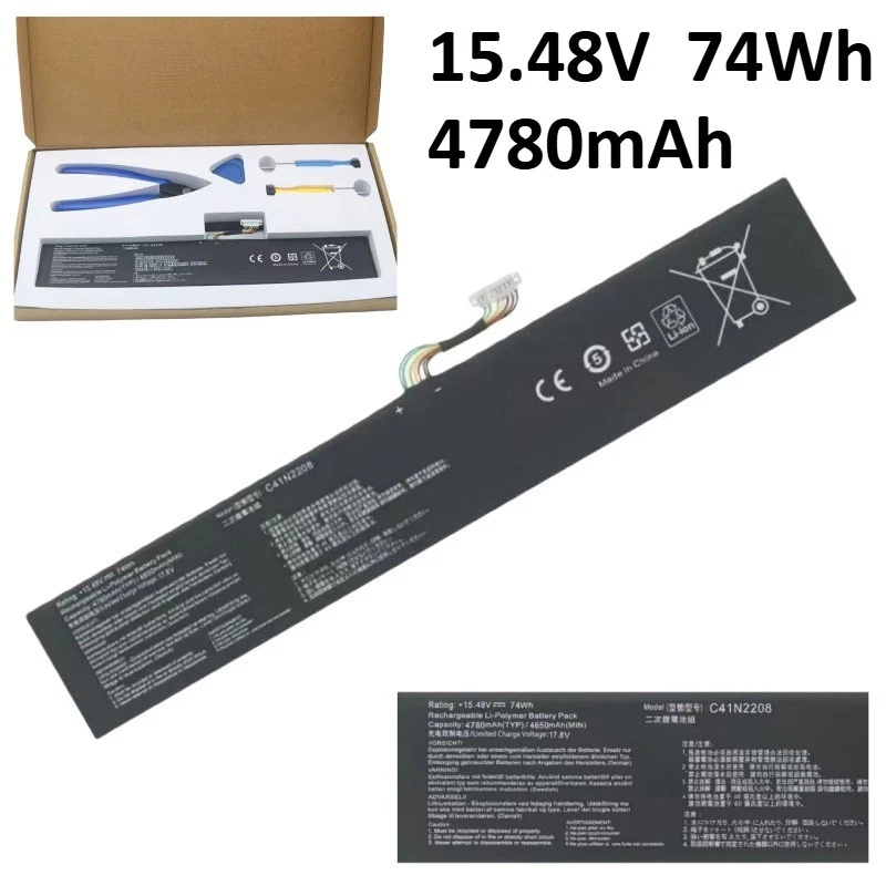 C41N2208 Battery For Asus RC71L Gaming Handheld Series 15.48V 74Wh 4780mAh New