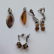 Jewellery Wonderful Job Lot 925 Sterling Silver, Cognac Amber Pendants Earrings