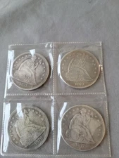 COPY  lot of 4 - 1870 to 1873 Seated Liberty One Dollar Coin  Replica COPY