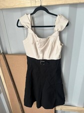 Karen Millen Belted Two Tone Party Dress Cream Black UK12