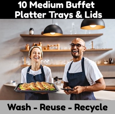 Caterline 10 mittelgroße Speiseplatten mit Deckel Catering Buffets Partys wiederverwendbar