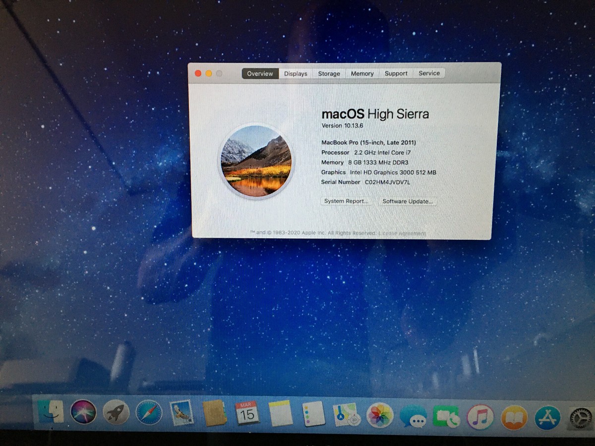Apple Macbook Pro 15”/ Core i7 2.2GHz/ 8GB RAM/128GB SSD (Power