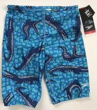 NWT Speedo Boy Sz 10 Swim Bottom Jammers Crocodile Print SPF 50 Azure Blue New