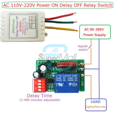 AC110-220V 7A 1 Channel Timer Adjustable Delay Power OFF Relay Switch Controller