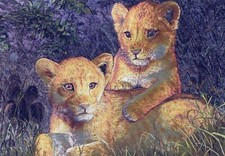 Lion Cubs Glittery UNP 4x6 Printed in 2000 Postcard