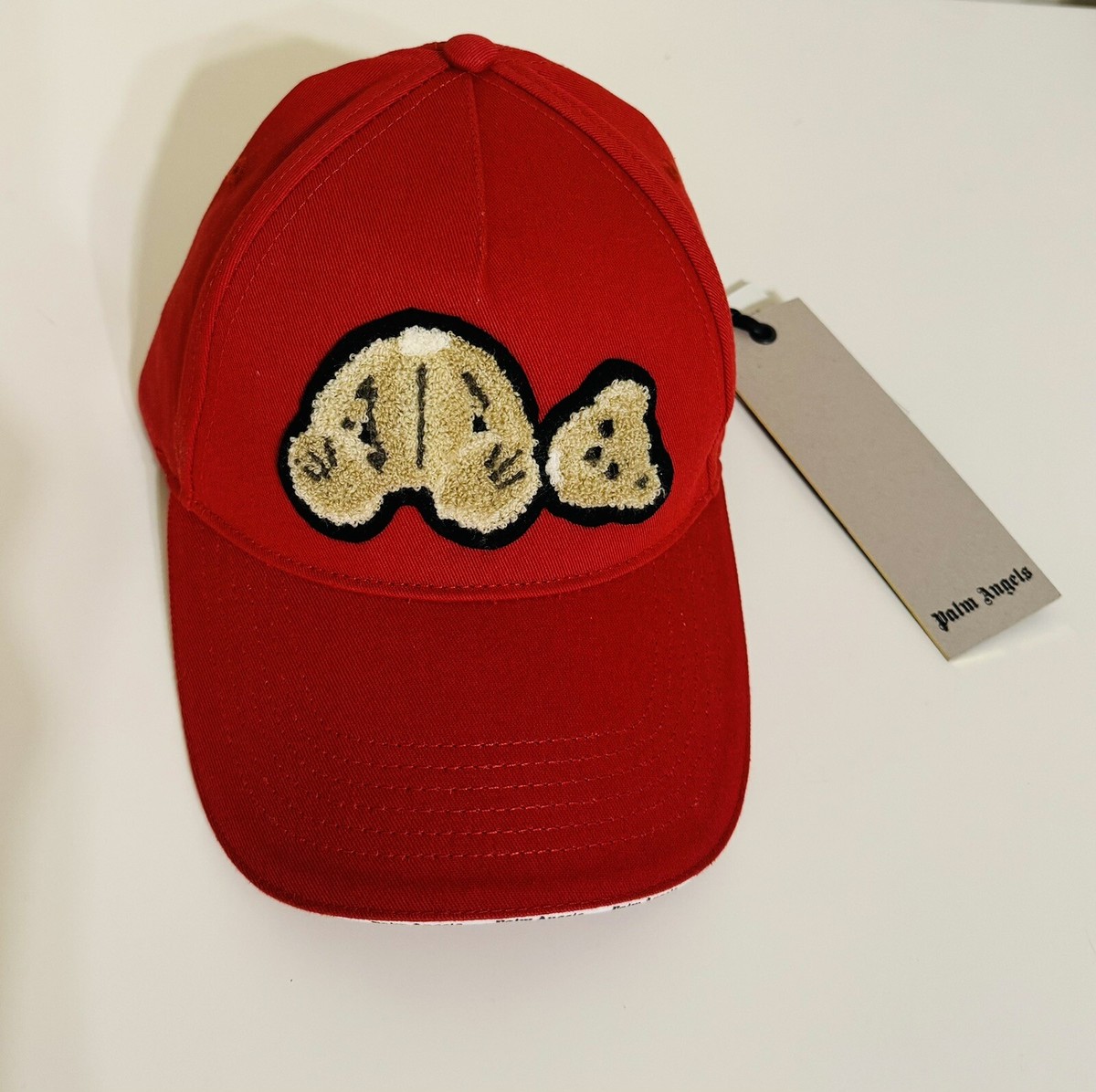 Palm Angels Bear Cotton Red Cap Palm Angels Spray bear Print Cap Black Beige Men main image 4
