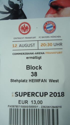 BIGLIETTO Supercoppa 12/8/2018 Eintracht Francoforte vs Baviera Monaco - Foto 1 di 1