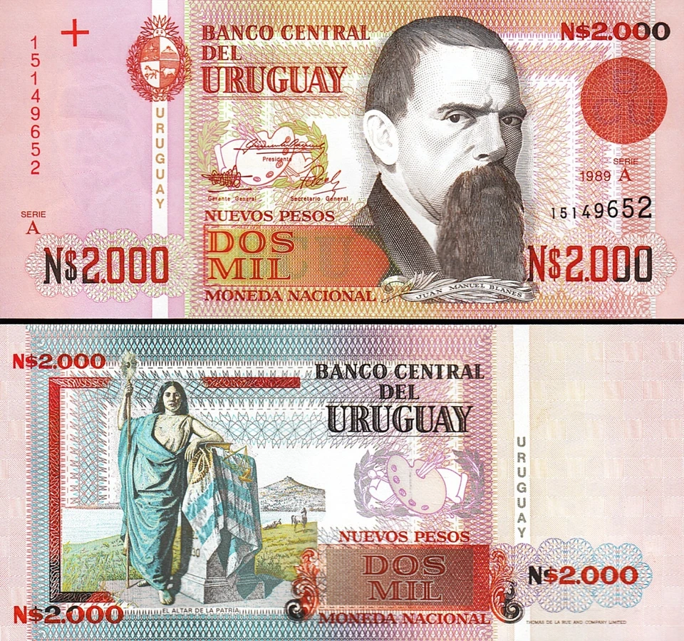 Uruguay 2000 Nuevos Pesos 1989, UNC, ½ BUNDLE, Pack of 50 PCS, Consecutive, P-68 - Image 3 of 4