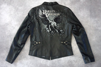 Harley Davidson Womens DAZZLE Leather Jacket Rhinestones Eagle S 97027-08VW Rare