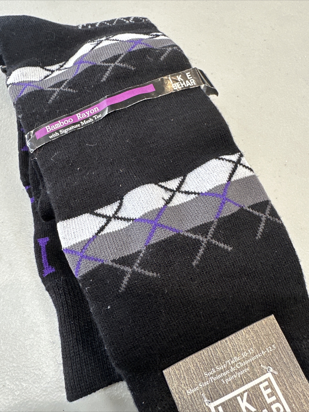 NEW! IKE BEHAR New York Bamboo Rayon Dress Socks 3Pack, 1013 Black/Purple eBay