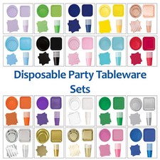 Solid Colours Disposable Paper Party Plates Cups and Napkins - Tableware Sets