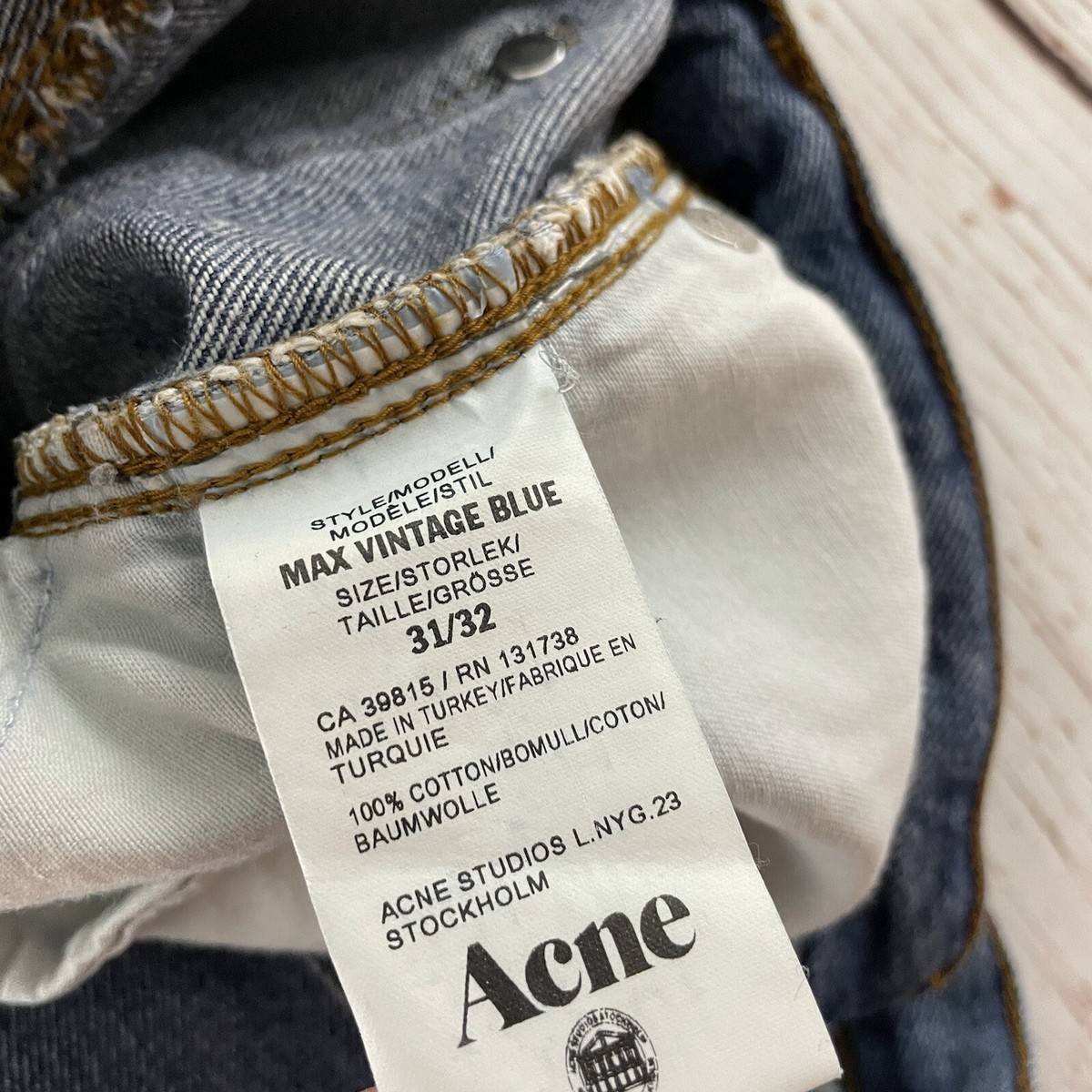 ACNE Studios Max Vintage Blue Raw Hem Denim Blue Jeans Men's 31 X
