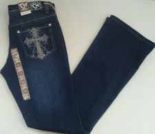 New Cowgirl Hardware Youth Girl's WESTERN JEANS w/ PETAL CROSS Size 10 12 14