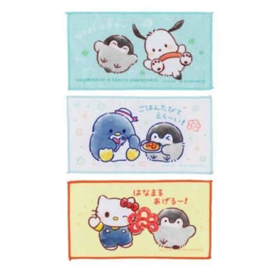 Koupenchan x Sanrio Mini Towel Set of 3 Hello Kitty Pochacco Tuxedo Kawaii Gift
