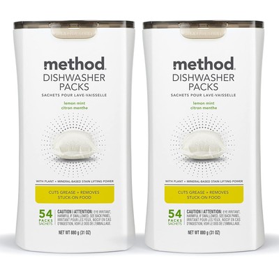 Method Dishwasher Detergent Packs, Lemon Mint, Dishwashing Rinse Aid, (Pk of 2)