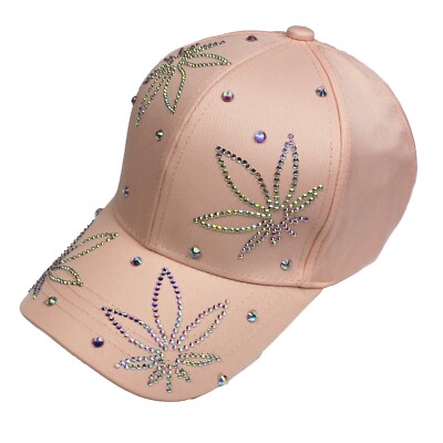Rhinestone Weed Hat For Women - Bling Pot Leaf Denim Baseball Cap, Adjustable & Distressed