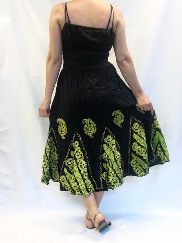 Black Green Flower Floral Paisley Sun Summer Dress Beach S M L New Sundress - Picture 3 of 3