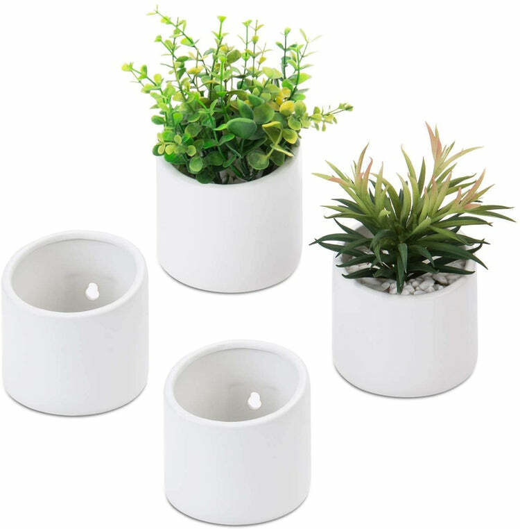 Set of 4 Hanging Wall Planter, Decorative Matte White Ceramic Indoor