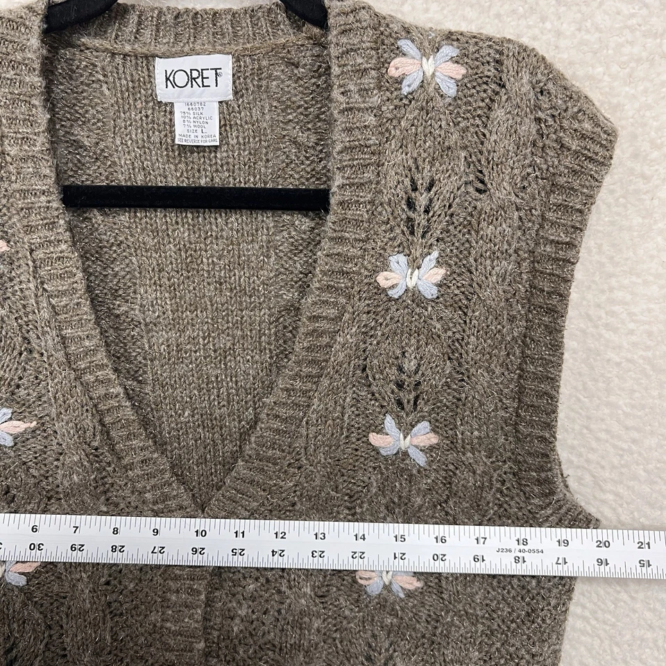 Chaleco Suéter Koret Vintage Para Mujer’s L Bordado Flores Casa Núcleo Mezcla Seda Foto 4 de 4
