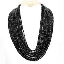 559.00 Cts Natural 15 Strand Black Spinel Round Cut Beads Necklace NK 14E85